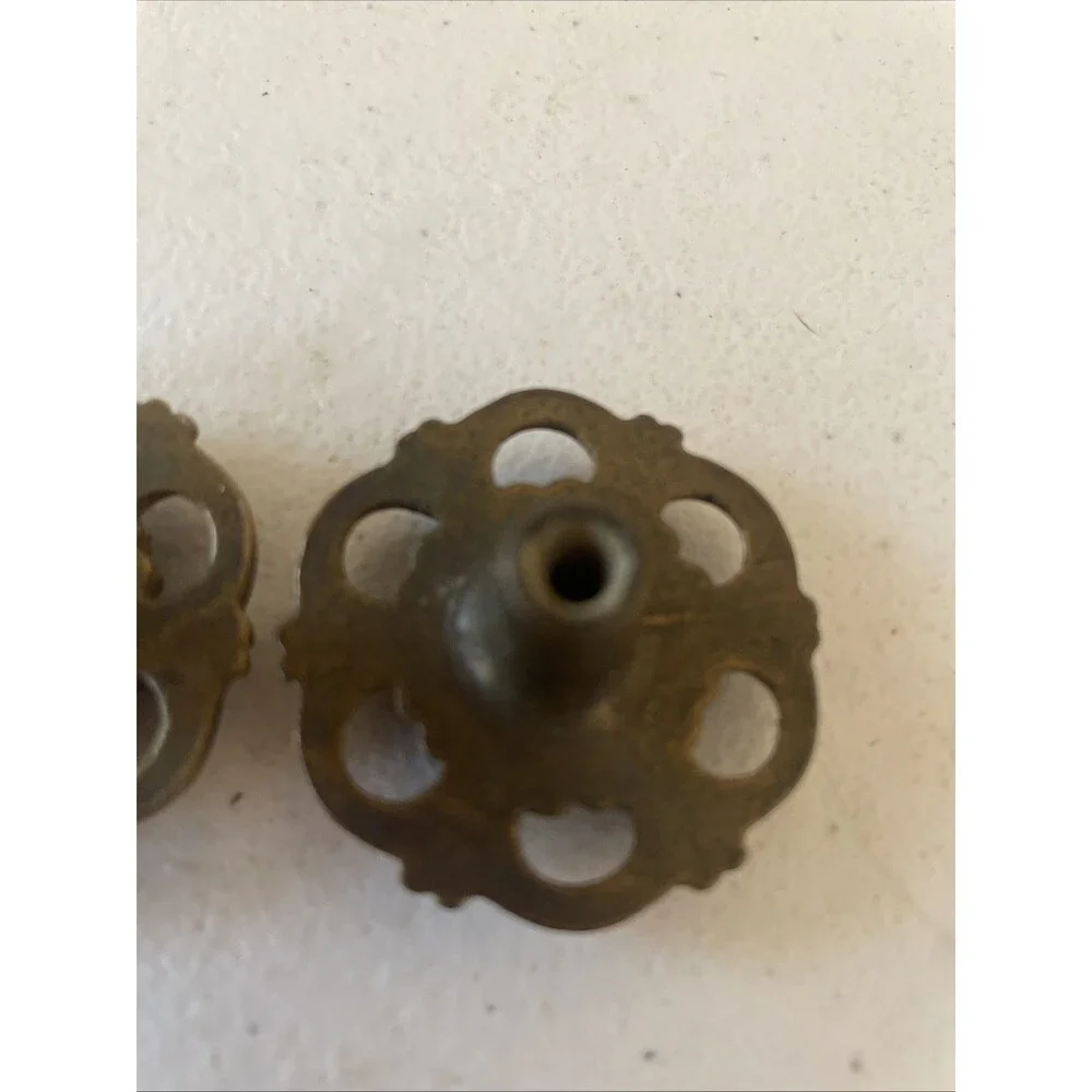 Vintage Ornate Brass Floral Cabinet Knobs Pair 1.5 Inches Pierced Filigree